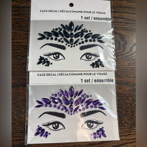 Face Gem Decal Set of 2-Black & Purple Decorative Face Jewels